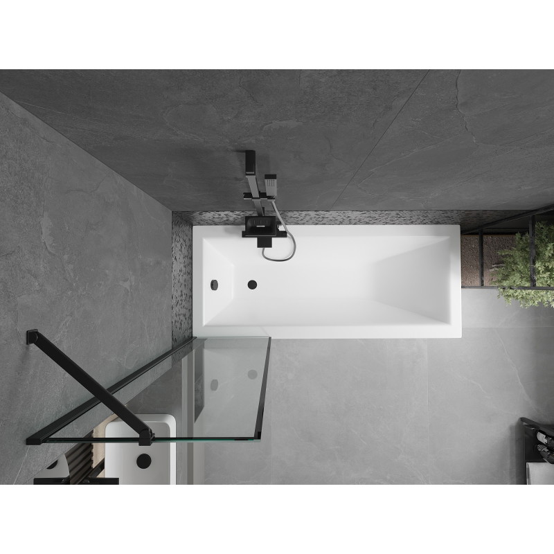 Mexen Cubik obdĺžniková vaňa 160 x 70 cm s krytom a jednokrídlovou zástěnou 50 cm, čierny vzor - 550316070X9505007070