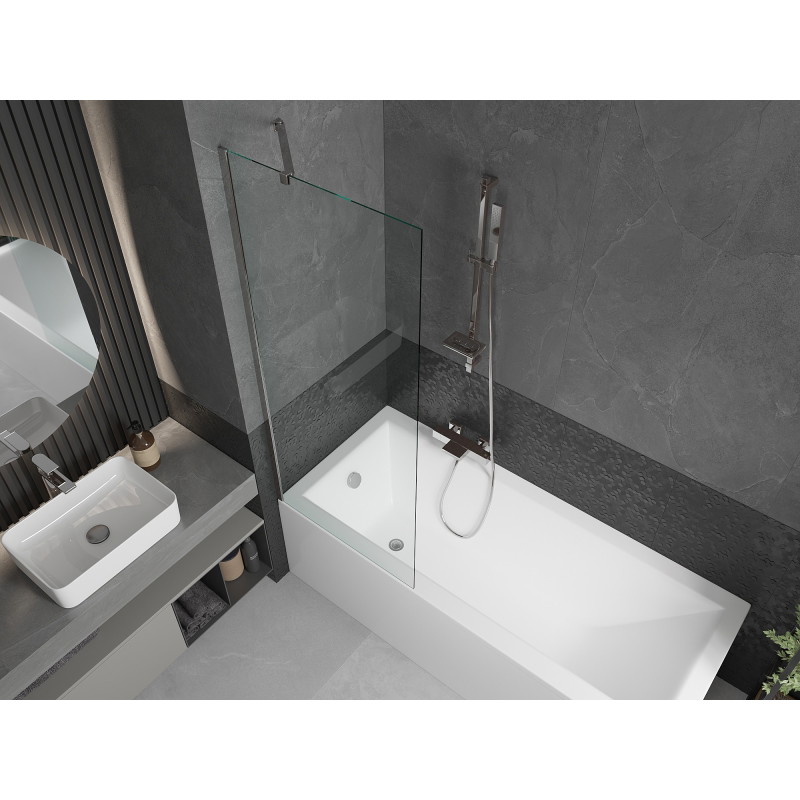 Mexen Cubik rektangulárna vaňa 160 x 70 cm s krytom a 1-krídlovým závesom 70 cm, transparentná, chróm
