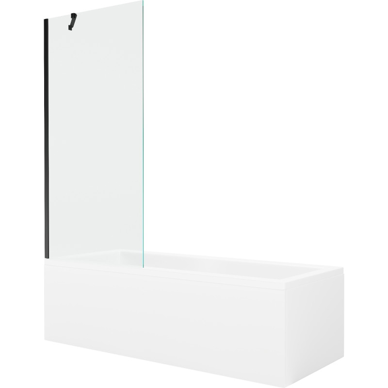 Mexen Cubik obdĺžniková vaňa 160 x 70 cm s obkladom a jednokrídlovým paravánom 80 cm, transparentná, čierna