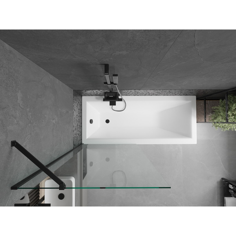 Mexen Cubik obdĺžniková vaňa 160 x 70 cm s obkladom a 1-krídlovou zástenou 80 cm, transparentná, čierna