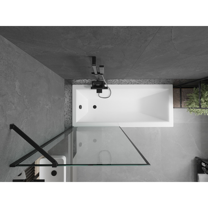 Mexen Cubik obdĺžniková vaňa 160 x 70 cm s obkladom a jednokrídlovým zástenom 80 cm, čierny vzor - 550316070X9508007070