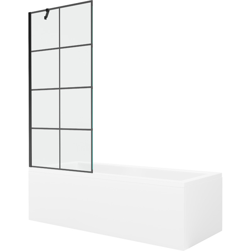 Mexen Cubik obdĺžniková vaňa 160 x 70 cm s panelom a jednokrídlovou zástavou 80 cm, čierny vzor - 550316070X9508007077