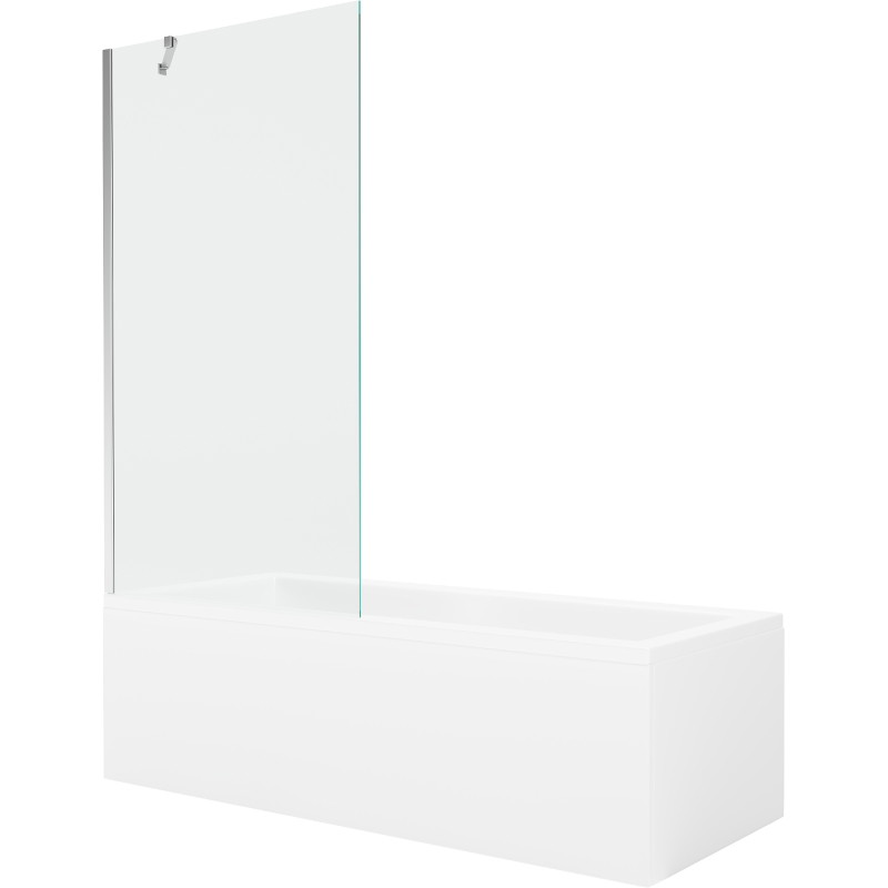 Mexen Cubik obdĺžniková vaňa 160 x 70 cm s panelom a 1-krídlovým paravánom 90 cm, transparentná, chrómová