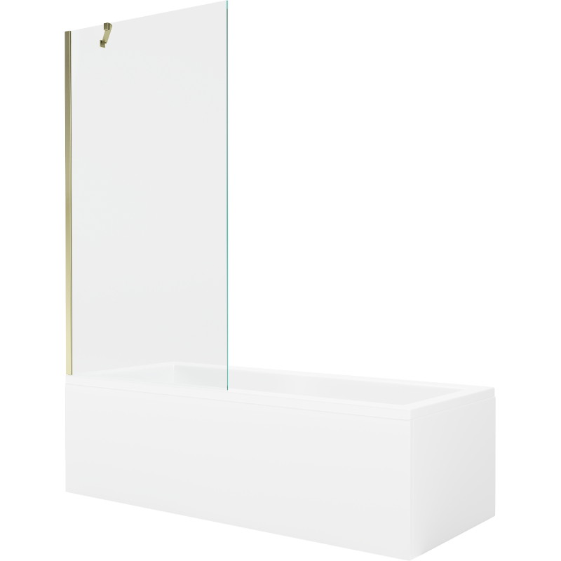 Mexen Cubik obdĺžniková vaňa 160 x 70 cm s obložením a 1-krídlovým závesom 90 cm, priehľadná, zlatá