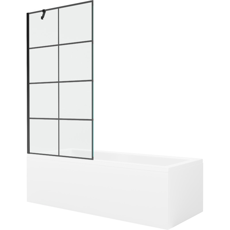 Mexen Cubik obdĺžniková vaňa 160 x 70 cm s panelom a jedným skladacím paravanom 90 cm, čierny vzor - 550316070X9509007077