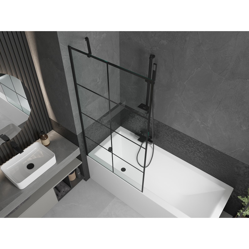 Mexen Cubik obdĺžniková vaňa 160 x 70 cm s panelom a jedným skladacím paravanom 90 cm, čierny vzor - 550316070X9509007077