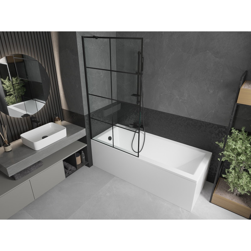 Mexen Cubik obdĺžniková vaňa 160 x 70 cm s panelom a jedným skladacím paravanom 90 cm, čierny vzor - 550316070X9509007077