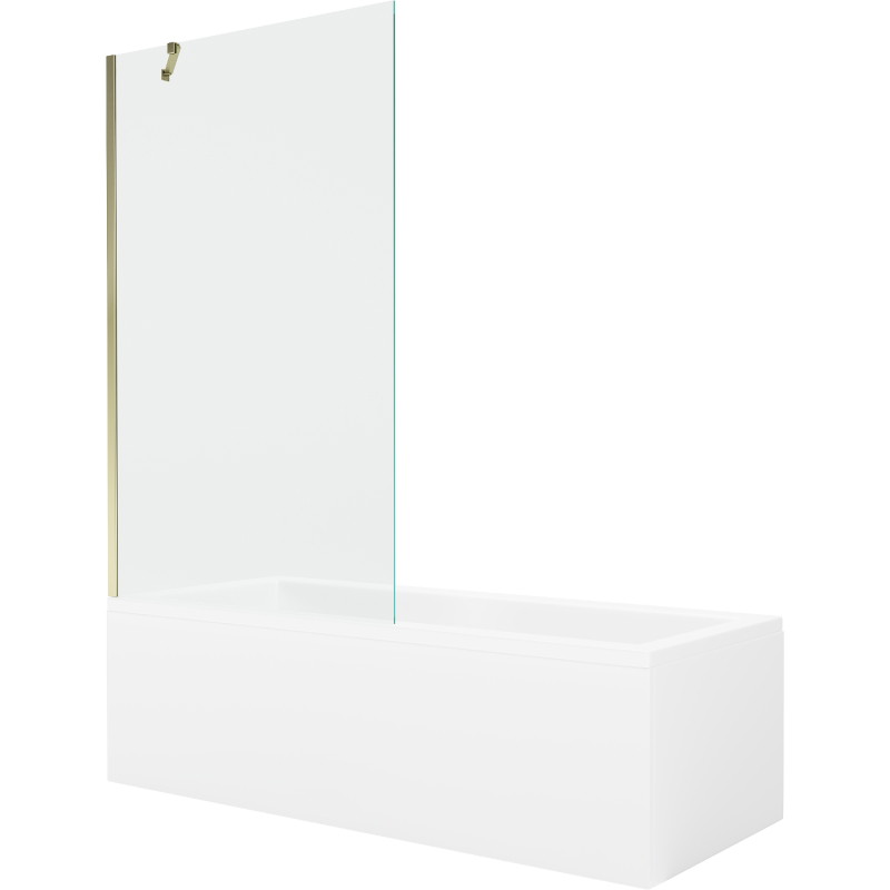 Mexen Cubik obdĺžniková vaňa 160 x 70 cm s obložením a 1-krídlovým zástenou 100 cm, transparentná, zlatá
