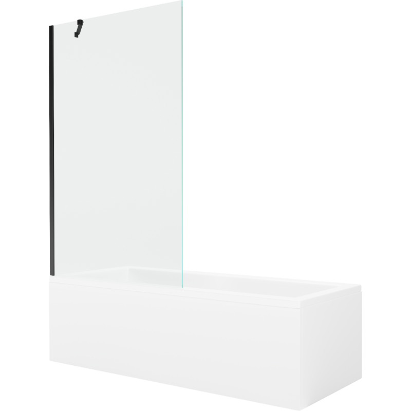 Mexen Cubik obdĺžniková vaňa 160 x 70 cm s obložením a jednokrídlovým paravánom 100 cm, transparentná, čierna