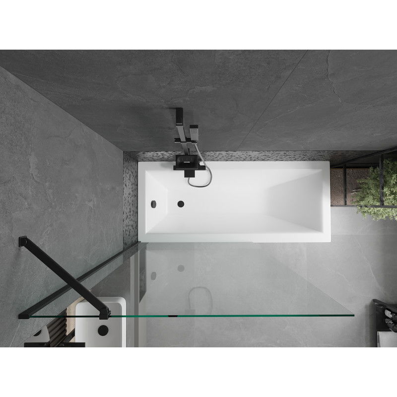 Mexen Cubik obdĺžniková vaňa 160 x 70 cm s krytom a 1-krídlovou zástenou 100 cm, transparentná, čierna - 550316070X9510000070