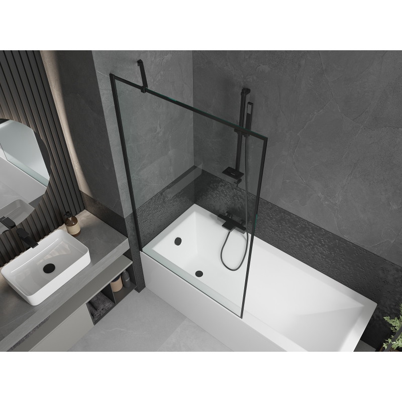 Mexen Cubik obdĺžniková vaňa 160 x 70 cm s panelom a 1-krídlovou zástienkou 100 cm, čierny vzor - 550316070X9510007070