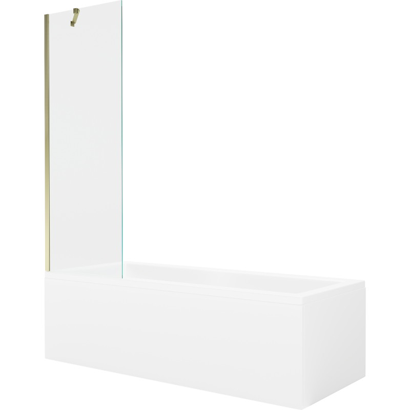Mexen Cubik obdĺžniková vaňa 170 x 70 cm s obložením a 1-krídlovou zástenou 60 cm, transparentná, zlatá