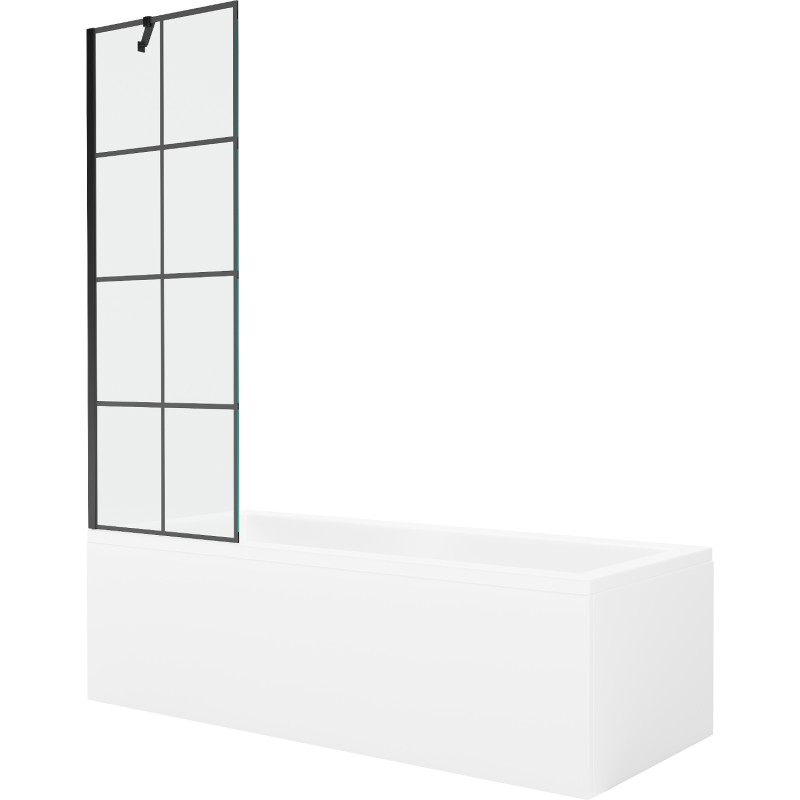 Mexen Cubik obdĺžniková vaňa 170 x 70 cm s panelom a jednokrídlovými dverami 60 cm, čierny vzor - 550317070X9506007077