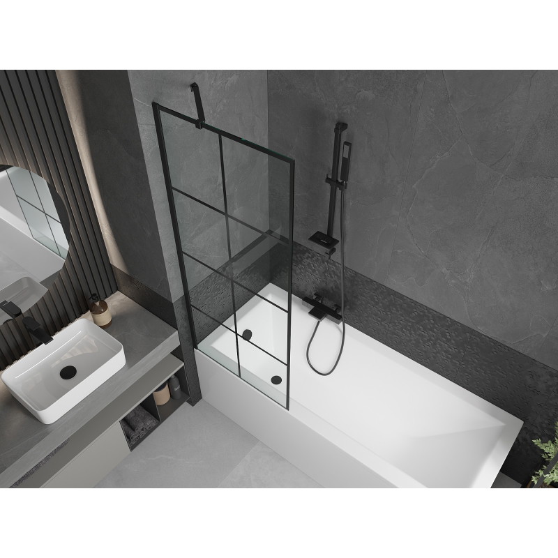 Mexen Cubik obdĺžniková vaňa 170 x 70 cm s obkladom a 1-krídlovou zástavou 70 cm, čierny vzor - 550317070X9507007077