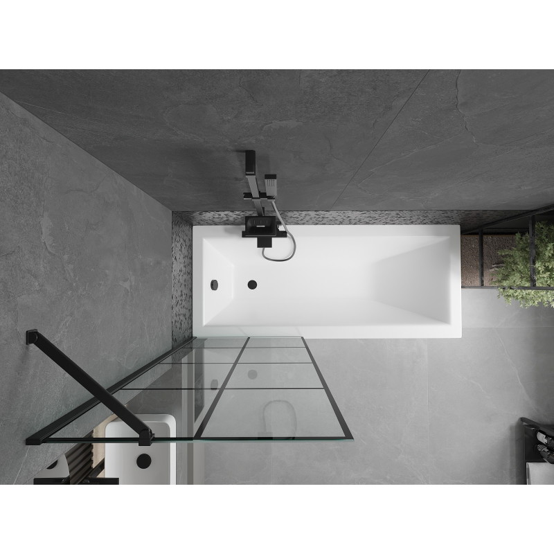 Mexen Cubik obdĺžniková vaňa 170 x 70 cm s krytom a 1-krídlovým zástenou 70 cm, čierny vzor - 550317070X9507007077