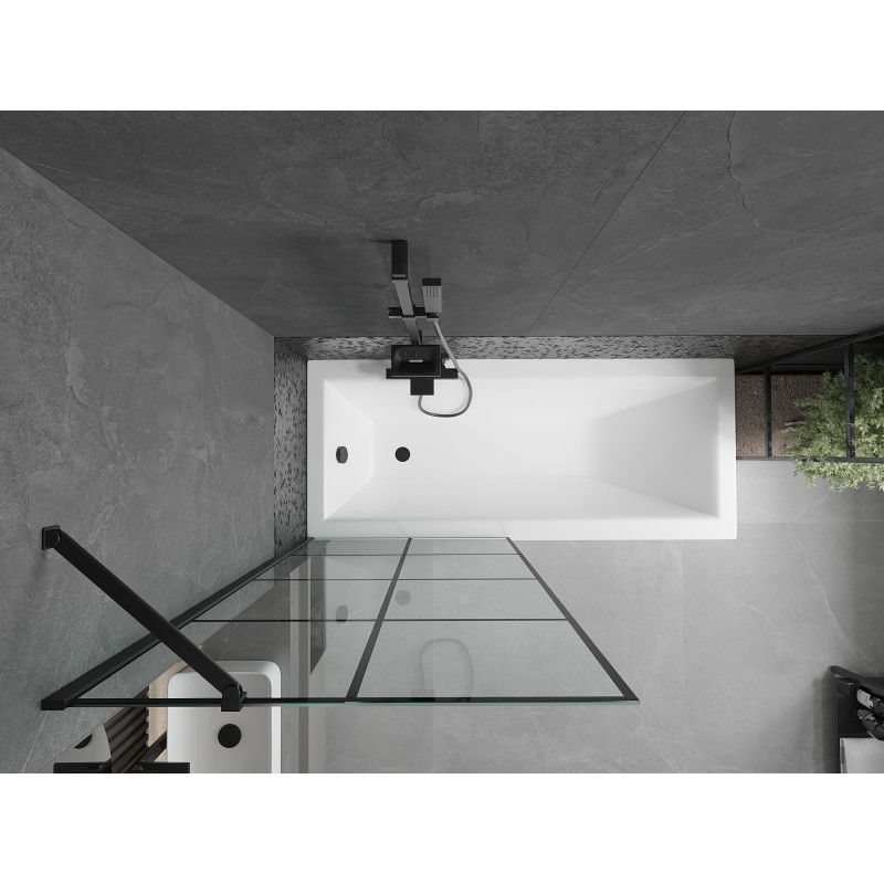Mexen Cubik obdĺžniková vaňa 170 x 70 cm s panelom a jednokrídlovým zástenou 80 cm, čierny vzor - 550317070X9508007077