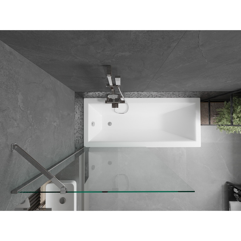Mexen Cubik obdĺžniková vaňa 170 x 70 cm s panelom a 1-krídlovým zástenou 90 cm, transparentná, chróm