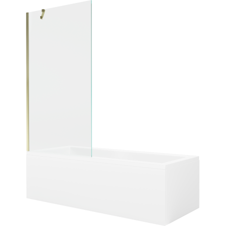 Mexen Cubik obdĺžniková vaňa 170 x 70 cm s obkladom a 1-krídlovou zástenou 90 cm, transparentná, zlatá