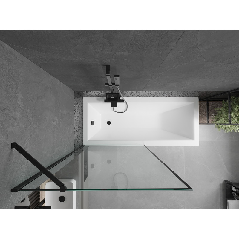 Mexen Cubik obdĺžniková vaňa 170 x 70 cm s krytom a jedným krídlovým paravánom 90 cm, čierny vzor
