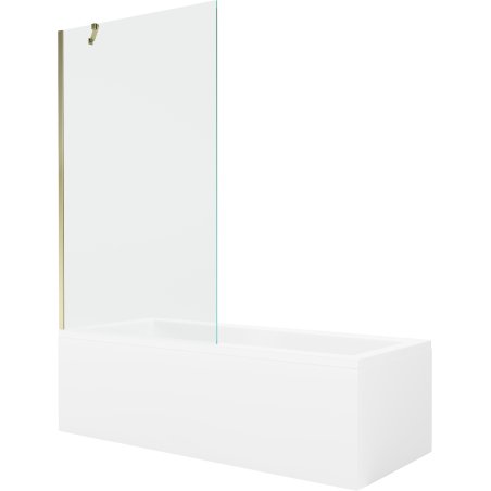 Mexen Cubik obdĺžniková vaňa 170 x 70 cm s panelom a 1-krídlovým závesom 100 cm, transparentná, zlatá