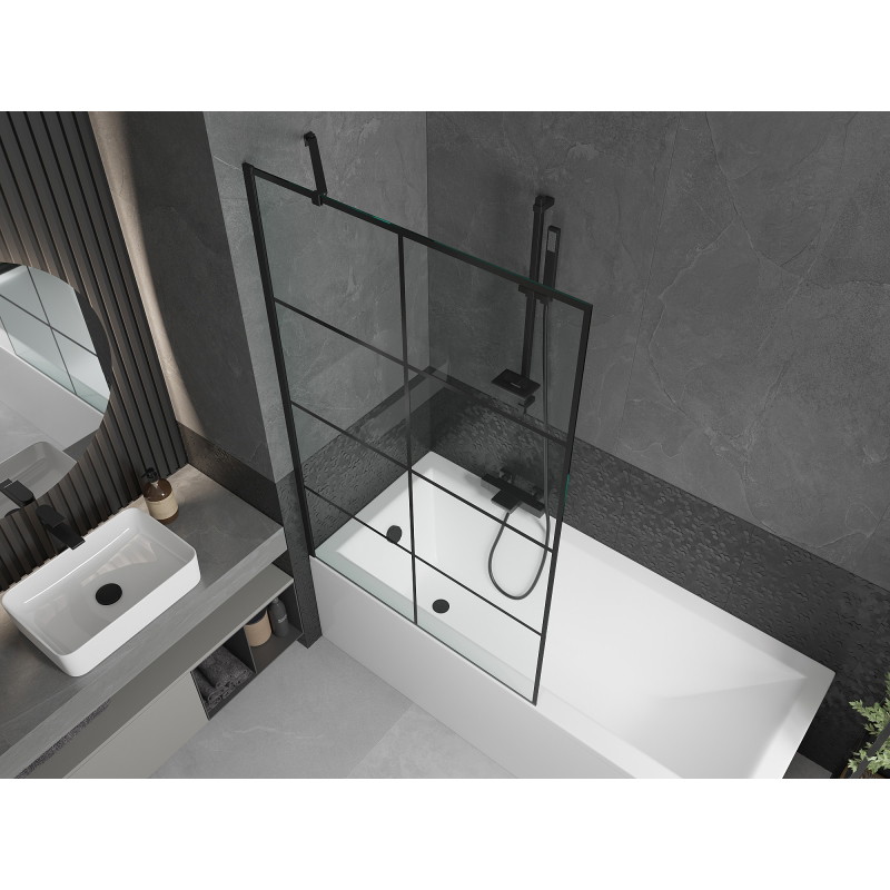 Mexen Cubik pravoúhlá vaňa 170 x 70 cm s krytom a jednokrídlovým zástenou 100 cm, čierny vzor - 550317070X9510007077