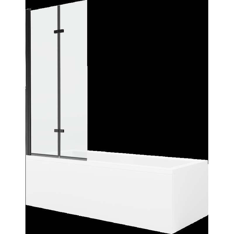 Mexen Cubik obdĺžniková vaňa 150 x 70 cm s obkladom a 2-krídlovou zástenou 80 cm, Transparentné, Čierna - 550315070X9208027000