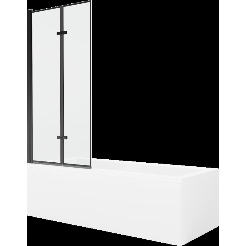 Mexen Cubik obdĺžniková vaňa 150 x 70 cm s obkladom a 2-krídlovou zástenou 80 cm, Čierny vzor - 550315070X9208027070