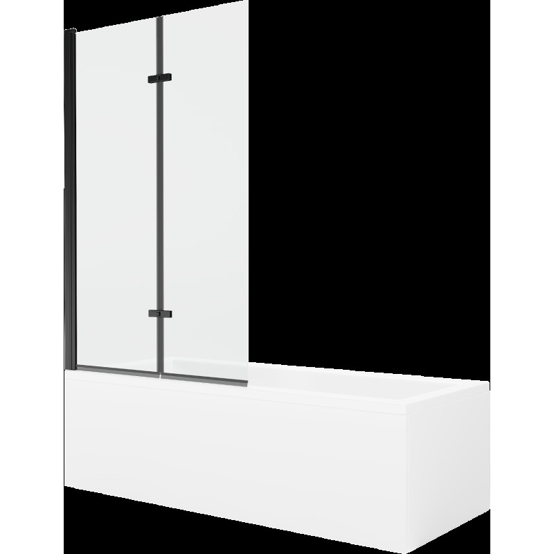 Mexen Cubik obdĺžniková vaňa 150 x 70 cm s obkladom a 2-krídlovou zástenou 100 cm, Transparentné, Čierna - 550315070X9210027000