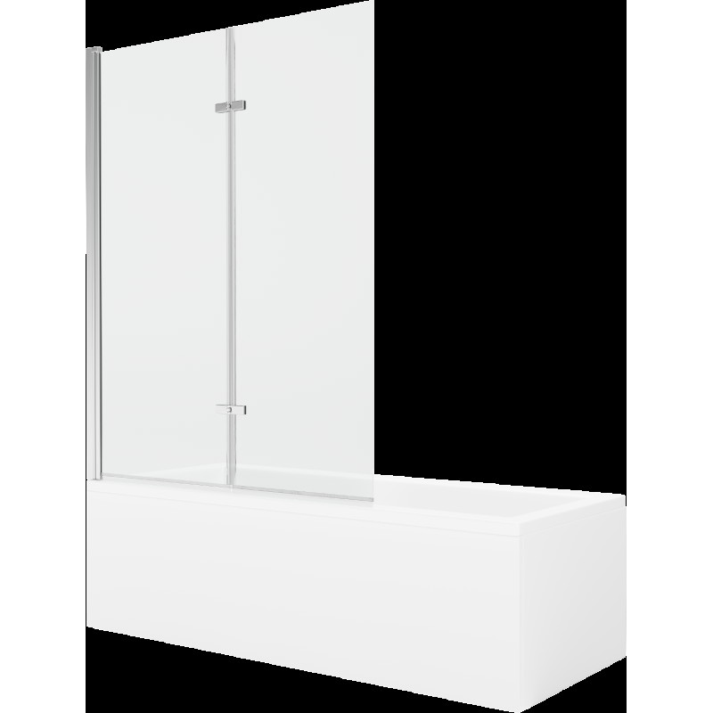 Mexen Cubik obdĺžniková vaňa 150 x 70 cm s obkladom a 2-krídlovou zástenou 120 cm, Transparentné, Chrómová - 550315070X921202010