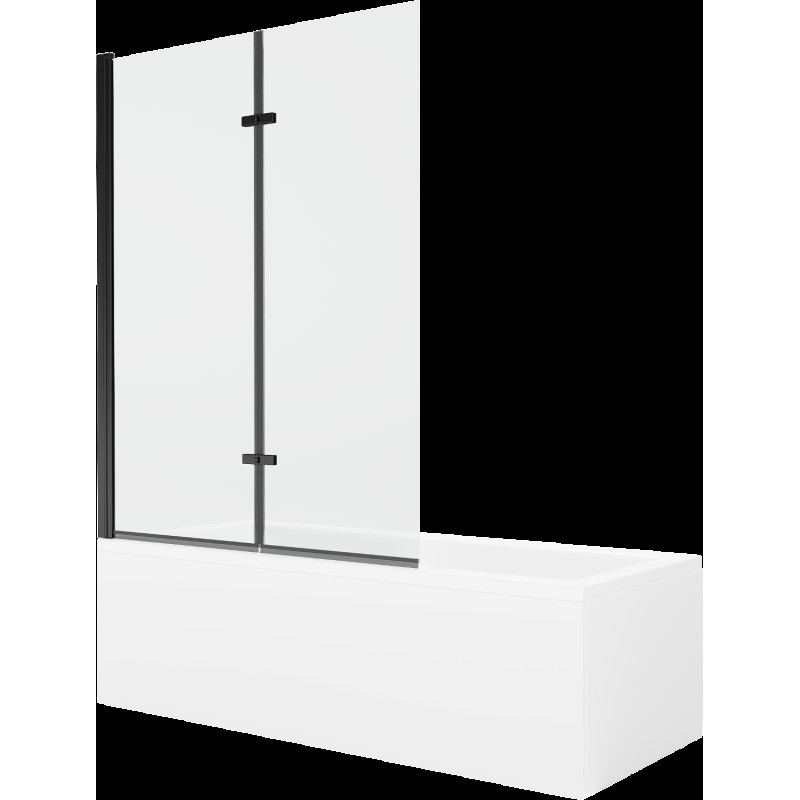 Mexen Cubik obdĺžniková vaňa 150 x 70 cm s obkladom a 2-krídlovou zástenou 120 cm, Transparentné, Čierna - 550315070X9212027000