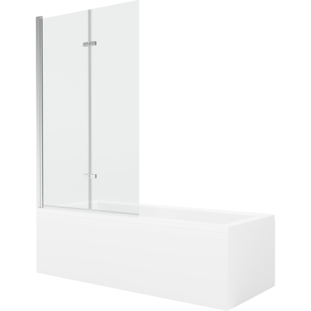 Mexen Cubik obdĺžniková vaňa 160 x 70 cm s panelom a dvojdverovým paravanom 100 cm, transparentná, chróm - 550316070X9210020100