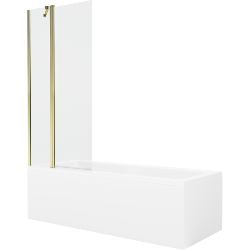 Mexen Cubik pravouhlá vaňa 150 x 70 cm s krytom a 1-krídlovou zástenou 80 cm, transparentná, zlatá - 550315070X9408115000