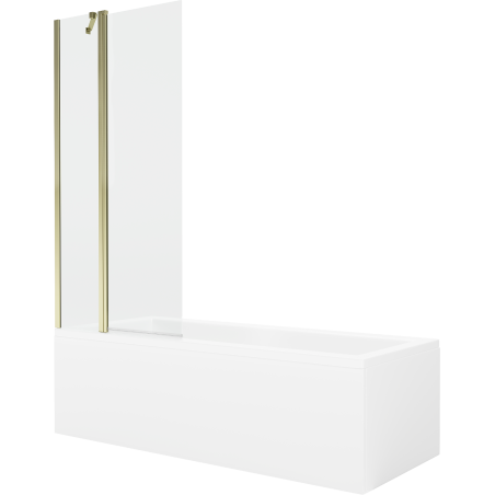 Mexen Cubik pravouhlá vaňa 150 x 70 cm s krytom a 1-krídlovou zástenou 80 cm, transparentná, zlatá - 550315070X9408115000