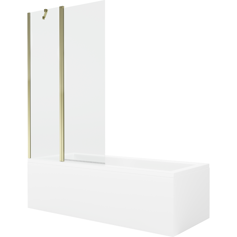 Mexen Cubik obdĺžniková vaňa 150 x 70 cm s obkladom a 1-krídlovou zástenou 100 cm, transparentná, zlatá - 550315070X9410115000
