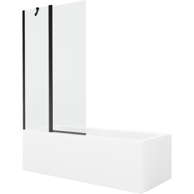 Mexen Cubik obdĺžniková vaňa 150 x 70 cm s obkladom a 1-krídlovým zástenom 100 cm, transparentná, čierna - 550315070X9410117000