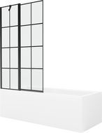 Mexen Cubik obdĺžniková vaňa 150 x 70 cm s obkladom a 1-krídlovou sprchovou zástenou 100 cm, Čierny vzor - 550315070X9410117077