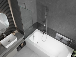 Mexen Vega obdĺžniková vaňa 150 x 70 cm s krytom a 1-krídlovou zástenou 50 cm, transparentná, chróm