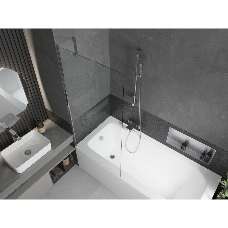 Mexen Vega obdĺžniková vaňa 150 x 70 cm s obkladom a jednokrídlovou zástenu 80 cm, transparentná, chróm