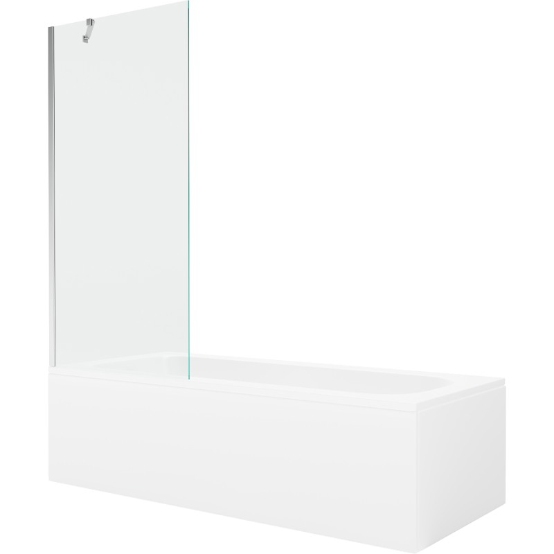 Mexen Vega Obdĺžniková vaňa 150 x 70 cm s krytom a 1-krídlovou zástenou 80 cm, transparentná, chróm