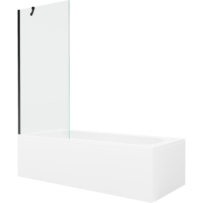 Mexen Vega obdĺžniková vaňa 150 x 70 cm s obložením a 1-krídlovou zástencou 80 cm, transparentná, čierna