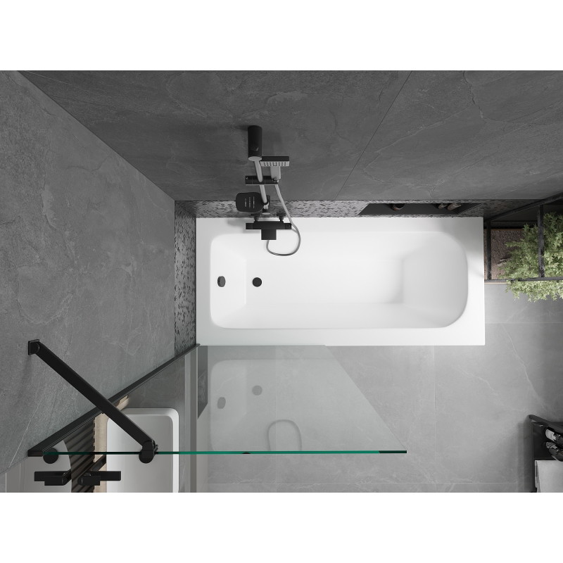 Mexen Vega obdĺžniková vaňa 150 x 70 cm s krytom a 1-krídlovou sprchovou zástenou 80 cm, transparentná, čierna