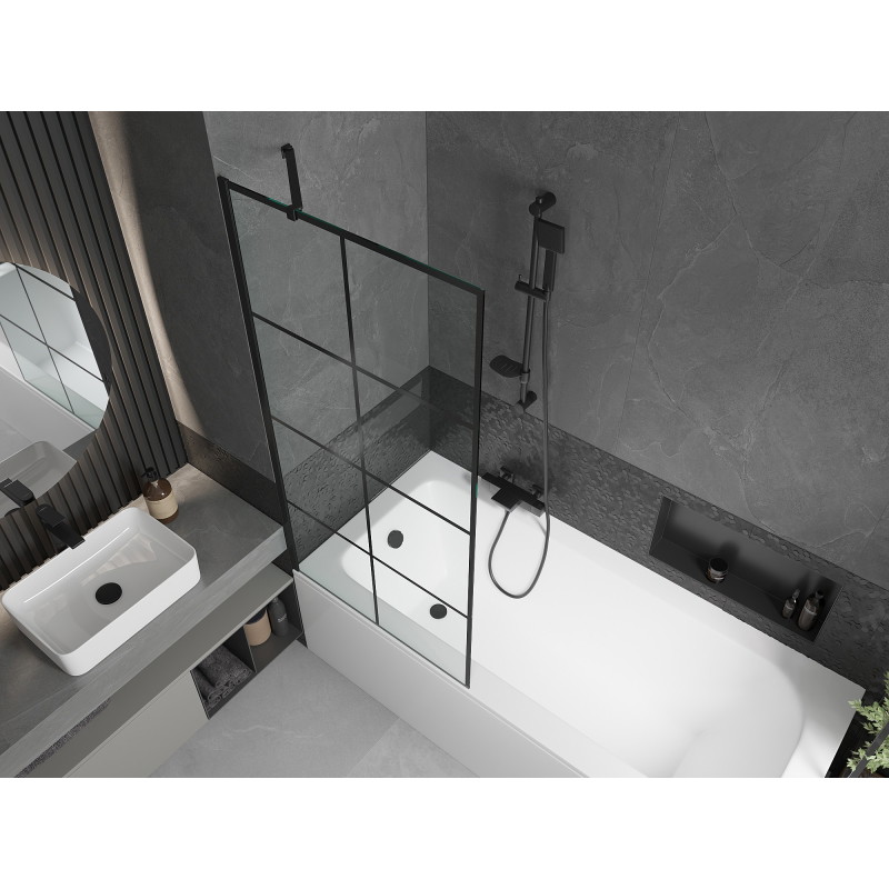 Mexen Vega obdĺžniková vaňa 150 x 70 cm s krytom a 1-krídlovými závesmi 80 cm, čierny vzor - 550115070X9508007077