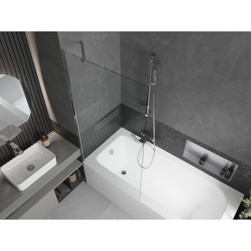 Mexen Vega Obdĺžniková vaňa 150 x 70 cm s obložením a jednokrídlovou zástenou 90 cm, priehľadná, chróm