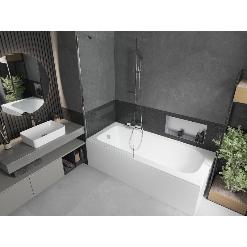 Mexen Vega Obdĺžniková vaňa 150 x 70 cm s obložením a jednokrídlovou zástenou 90 cm, priehľadná, chróm