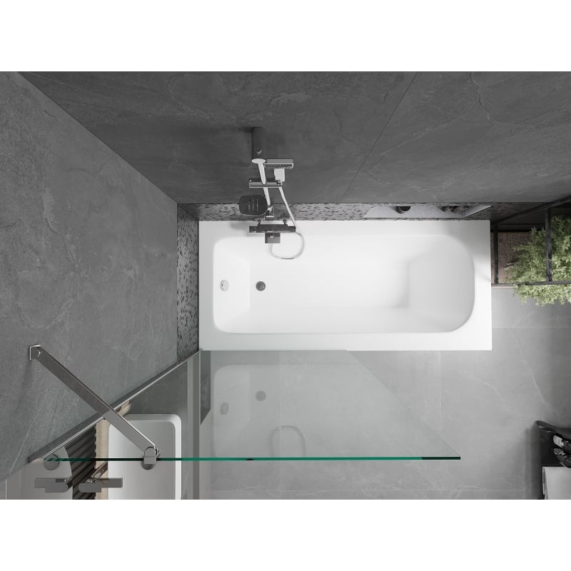 Mexen Vega Obdĺžniková vaňa 150 x 70 cm s obložením a jednokrídlovou zástenou 90 cm, priehľadná, chróm