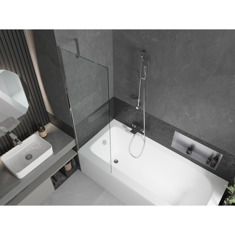 Mexen Vega obdĺžniková vaňa 160 x 70 cm s opláštením a jednokrídlovou zástavou 60 cm, transparentná, chróm