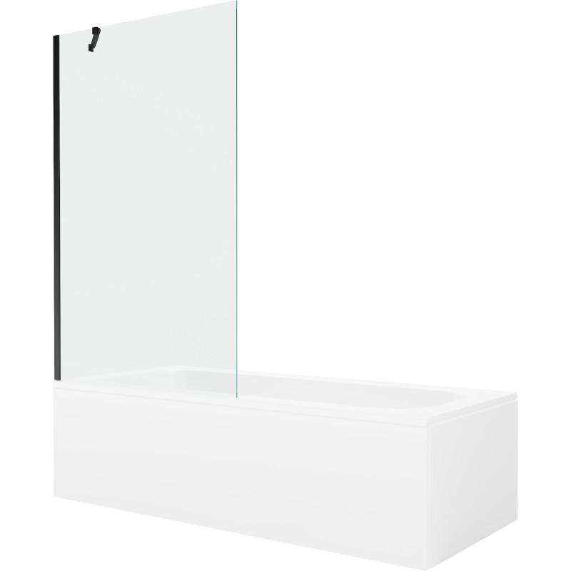 Mexen Vega obdĺžniková vaňa 160 x 70 cm s ohraním a sklenenou zástennou 1-krídlovou 100 cm, transparentná, čierna