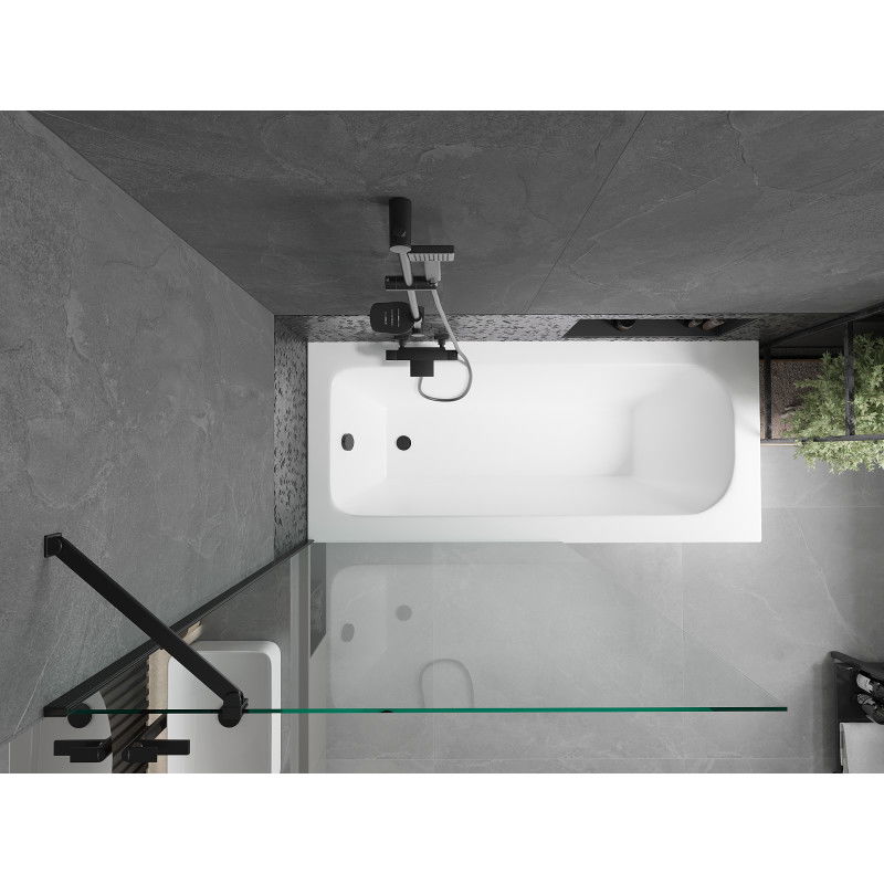 Mexen Vega obdĺžniková vaňa 160 x 70 cm s panelom a 1-krídlovým závesom 100 cm, transparentný, čierny - 550116070X9510000070