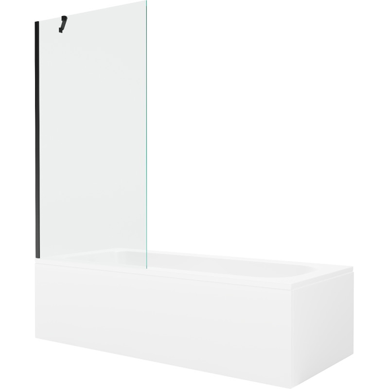 Mexen Vega Obdĺžniková vaňa 170 x 70 cm s obkladom a jednokrídlovým paravánom 90 cm, transparentná, čierna