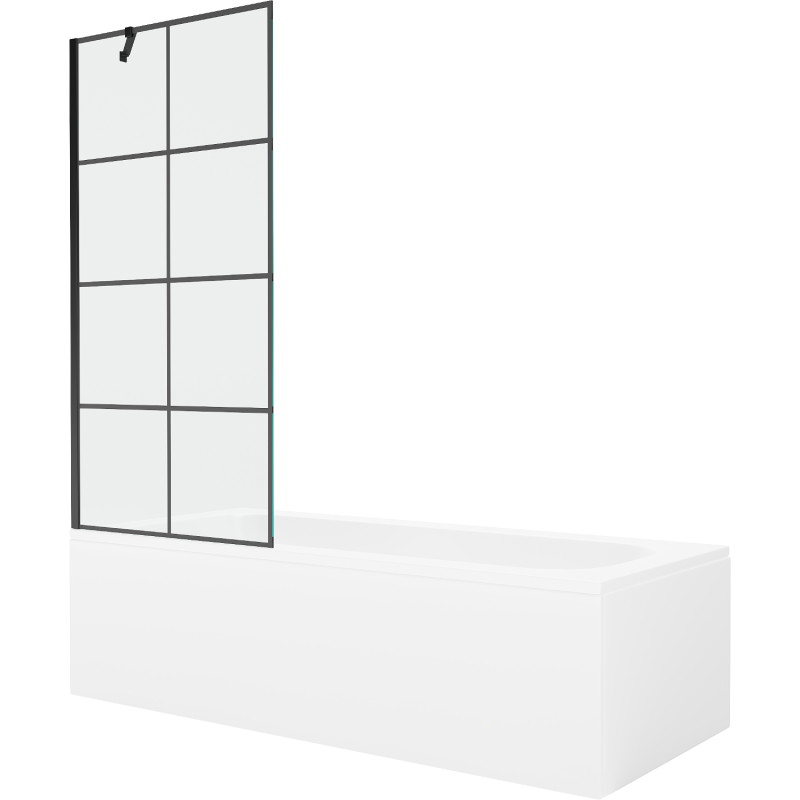 Mexen Vega obdĺžniková vaňa 170 x 70 cm s panelom a 1-krídlovým zástenom 80 cm, čierny vzor - 550117077X9508007077